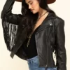 Alison Black Fringe Leather Jacket