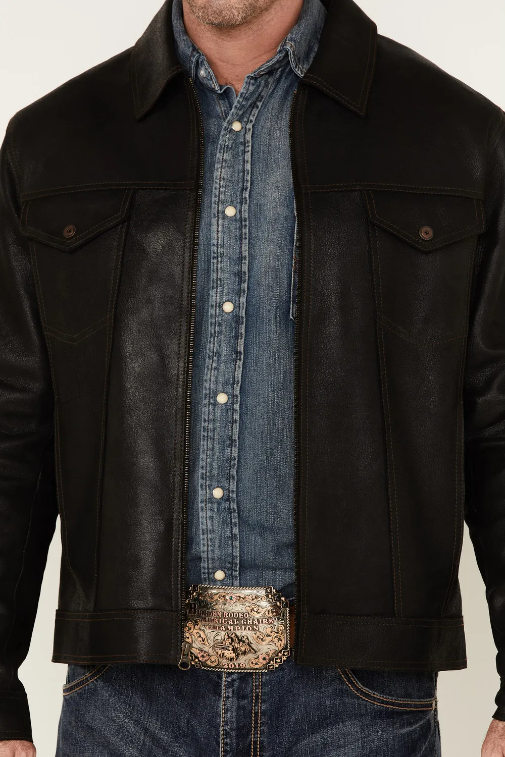 Solid-Black-Trucker-Leather-Jacket