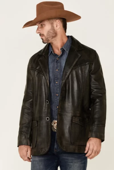 Yellowstone Men’s Black Genuine Leather Western Blazer
