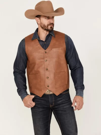 Men’s Redhawk Leather Woven Button-Down Western Vest