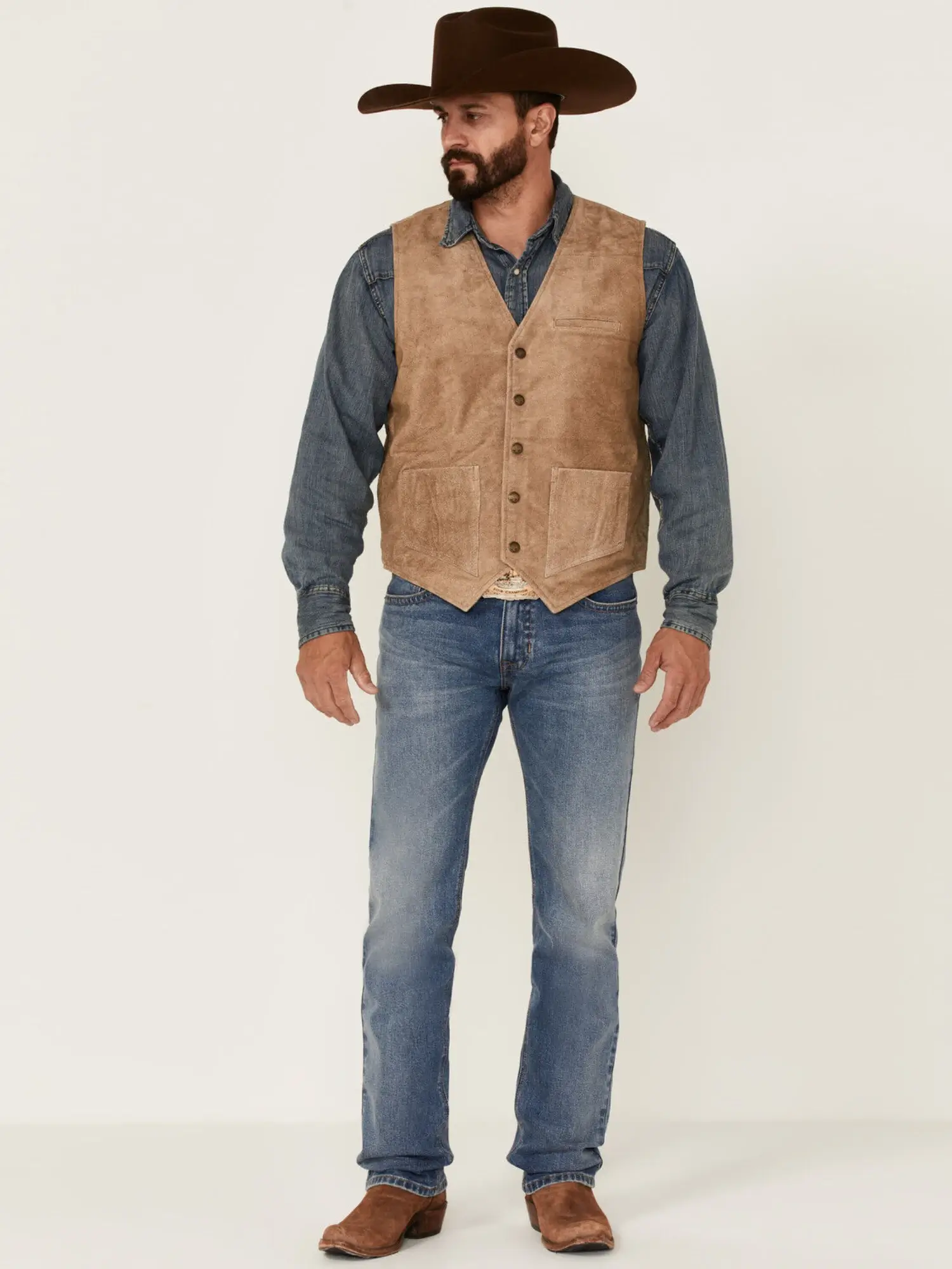 Men’s Tan Grasslands Button-Front Suede Dress Vest